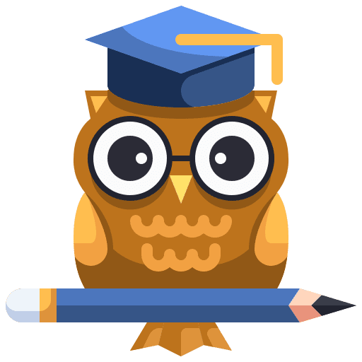 Owl with graduating hat cartoon representing the Elementary A2 quiz.