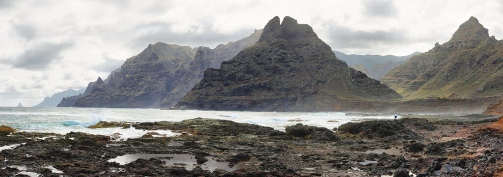 Anaga Mountains growing directly from the oceans at Punta del Hidalgo in Tenerife